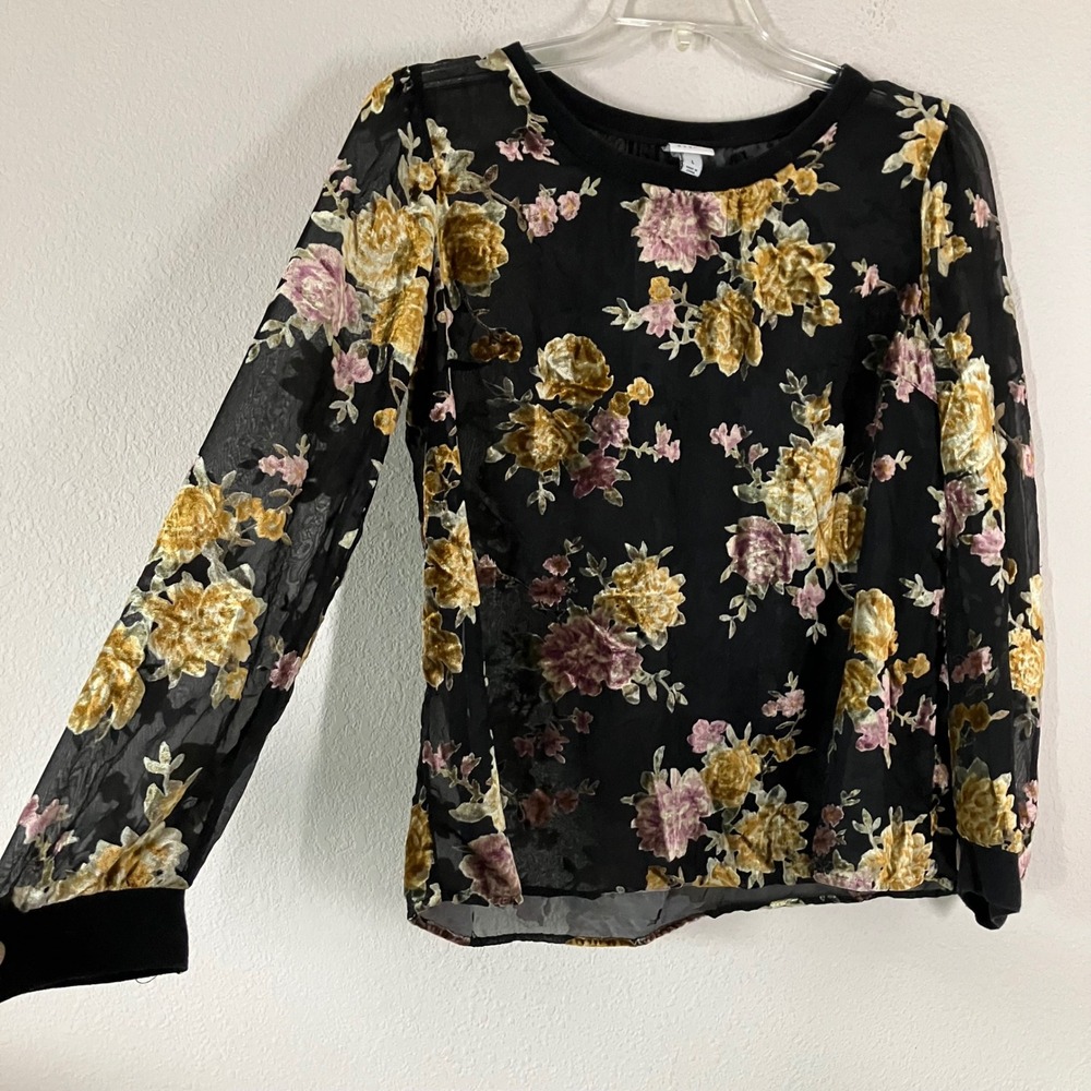 Burnout Velvet Sheer Top L Floral Whimsigoth Dark Romantic Fairy Grunge Black